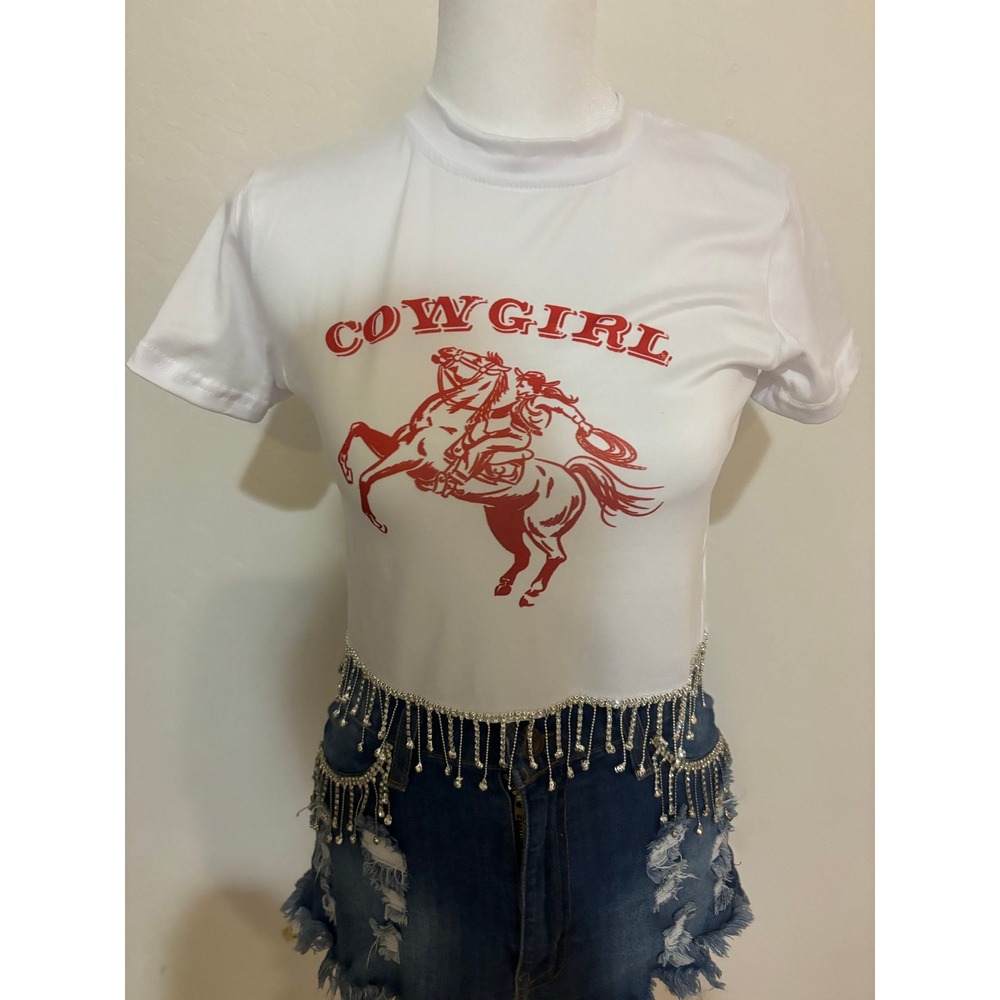 Cowgirl top with rhinestones fringe
